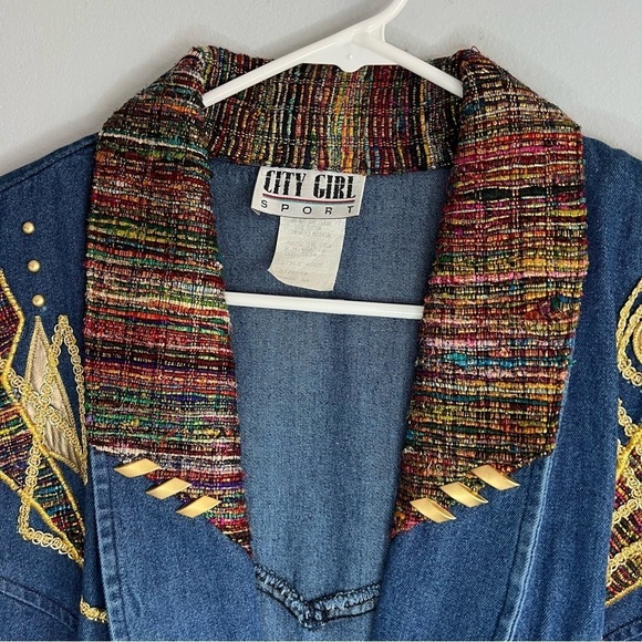 Vintage CITY GIRL SPORT Embroidered Denim Blazer  Womens Sz 16 Western Retro - Picture 4 of 12